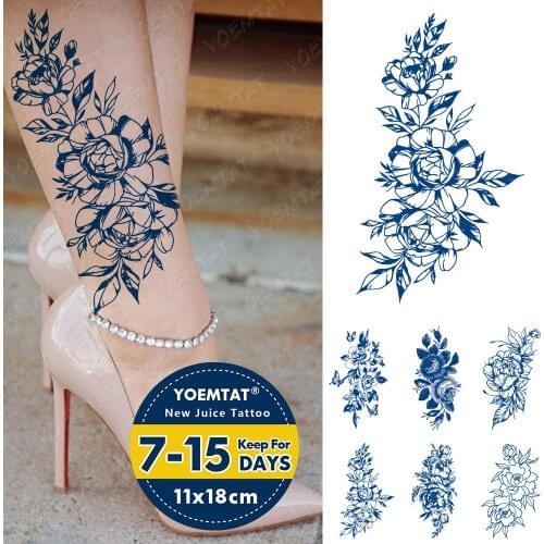 Juice Ink Tattoos Body Art Lasting Waterproof Temporary Tattoo Sticker Line Rose Peony Tatoo Arm Fake Lotus Flower Tatto Women