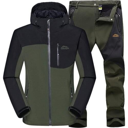 Outdoor Softshell Fleece Waterproof Skiing Jackets Set Men Winter Warm Coats Windbreaker Tactical Fishing Hiking Jacket+Pants