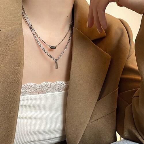 Jewelry on the neck double-layer chain stacking letter tag clavicle chain niche fashion 2021 new trendy necklace female