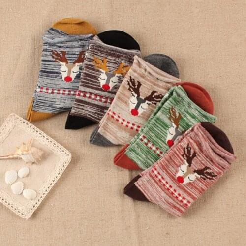 ZDL-273 Winter Warm Christmas Socks For Women Cute Gifts Cartoon Animal Elk Meias 10 Pairs