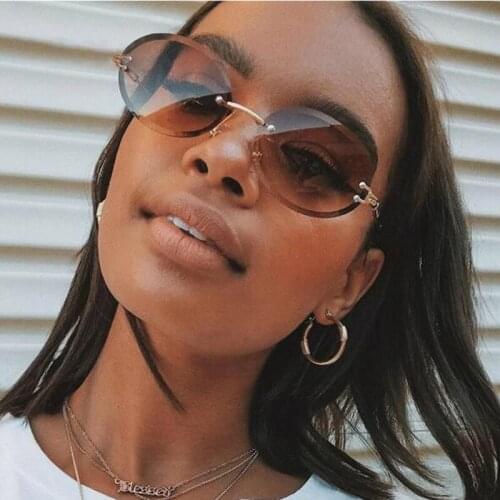 2020 Rimless Retro Small Oval Sunglasses Women Sexy Shades Brand Designer Fashion Metal Frame Sunglasses Ladies Eyewear UV400