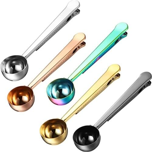 2- In-1Stainless Steel Coffee Scoop Clip Multifunctional Measuring Coffee Spoon Long Handled Tea Scoop Bag Clip for Coffee