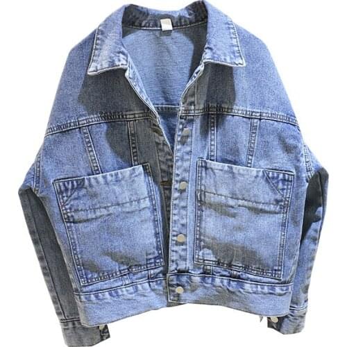 2020 Vintage Woman Denim Jackets Harajuku Autumn Kurtka Jeansowa Big Pocket Jean Coats Blue Cropped Campera Loose Roupa Feminina
