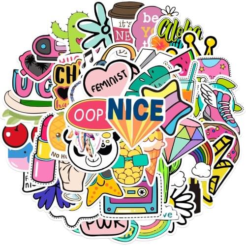 25/50PCS Colorful Vsco Stickers Hydro Flask Water Bottle Vinyl Decals for DIY Laptop Cute Trendy Aesthetic Teen Girls Sticker