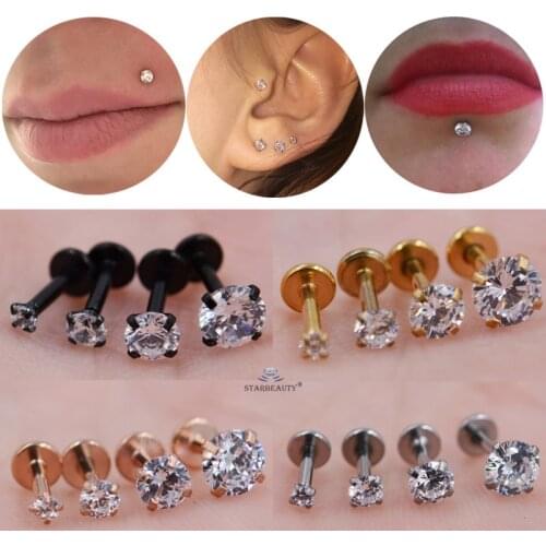 4pcs 1.2x6mm 16G Round Clear Stone Tragus Piercing Labret Ear Piercing Lip Nose Piercing Oreja Nose Ring Titanium Helix Earrings