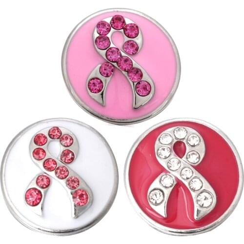 5pcs/lot New Pink Ribbon Snap Button Jewelry Rhinestone Charm Buttons for 18mm Snap Bracelet Jewelry for Women Snap Jewelry