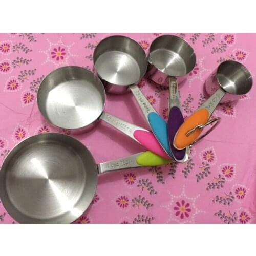 5pcs Set Stainless Steel Measuring Cups And Measuring Spoon Scoop Silicone Handle Kitchen Measuring Tool,20sets/lot