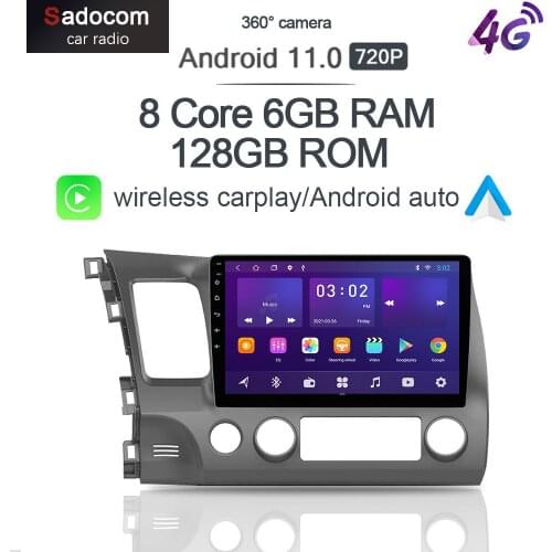 360 Panoramic Carplay 6GB+128GB 8Core Android 10.0 Car DVD Player GPS Map WIFI Bluetooth 5.0 RDS Radio For Honda Civic 2005-2012