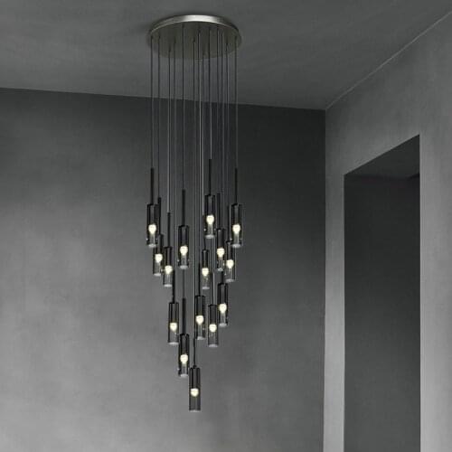 American RH Black Copper Led Pendant Lights Villa Stairs Luxury Hanging Lamp Glass Bottle Suspend Lamp Led Luminarias Lamparas