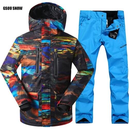 FREE SHIPPING Guarantee Authentic Male Ski Suits Jacket+Pants Mens Water Proof Thermal Cottom- Padded Snowboard Gsou Snow
