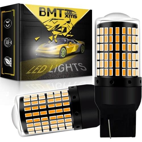 BMTxms 2Pcs T20 W21W 7440 7440NA LED Turn Signal Light Bulbs Canbus No Hyper Flash Error Free Amber Yellow New Super Bright