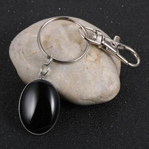 Oval Natural Stone Pendant Keychain Key Ring Unisex Men Women Fashion BOHO Onyx Crystal Key Chain Holder Trendy Jewelry