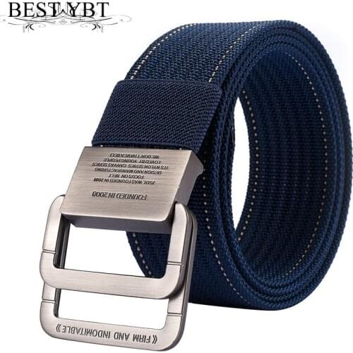Bset YBT Unisex Nylon Unisex Belt Alloy Double Ring Buckle Belt Outdoor Casual Sport Fashion New Stripe Men And Women Belt