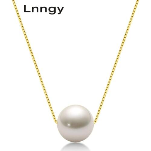 Lnngy 925 Sterling Silver Necklace Chains 8mm Natural Freshwater Pearl Simple Pendant Necklaces Women Anniversary Necklace Gift