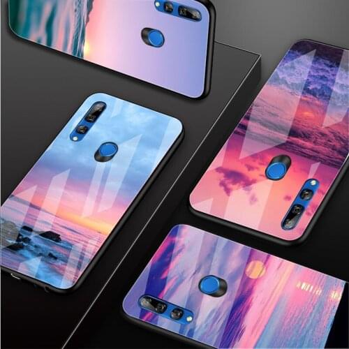 Sunset Tempered Glass Phone Case For Huawei honor 8X 9 10i 20i 20Lite 20Pro 30 Pro Cover Shell