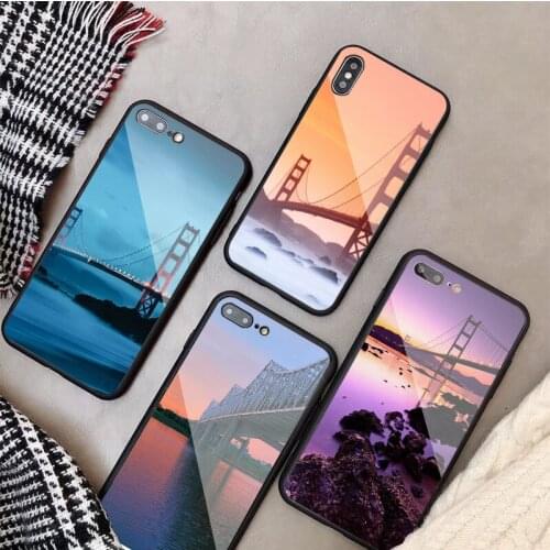 Bridge Scenery Tempered Glass Phone Case For iphone 12 11 Pro Max 5 6 7 8 PLUS X XS XR XSMax Shell
