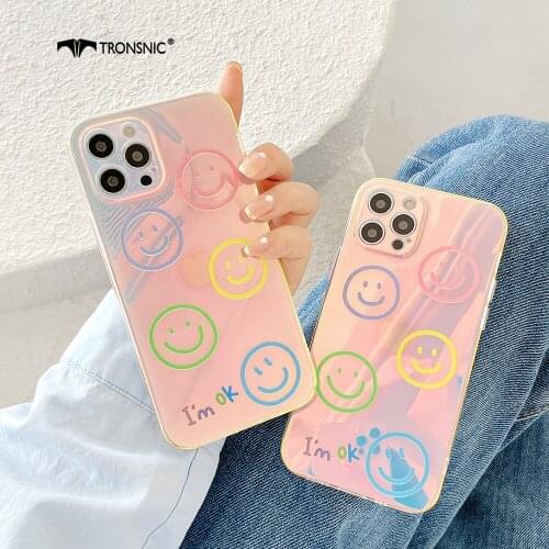 Laser Smile Phone Case for iPhone 12 11 Pro Max XR XS MAX Hard Luxury Glossy Gradient Silicone Case for iPhone 7 8 Plus OK Cover