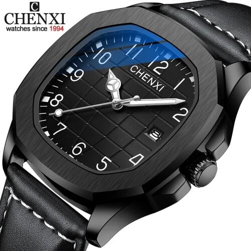 CHENXI New Fashion Mens Waterproof Watch Top Brand Luxury Leather Square Dial Men Sports Quartz Wrist Watch Relogio Masculino