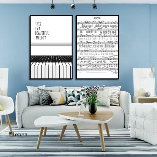 Love Music Melody Black and White Piano Keys Canvas Painting Art Poster Print Wall Stickers for Music Room Home Decorations