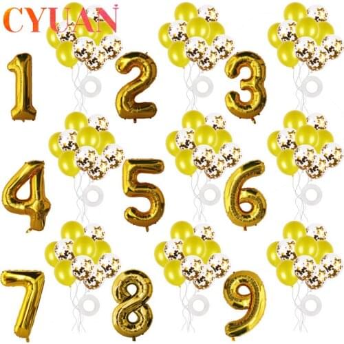 CYUAN 12pcs Gold 40inch Number Foil Balloons Happy Birthday Balloons Baby Shower Kids 1st Birthday Party Decorations Balloons