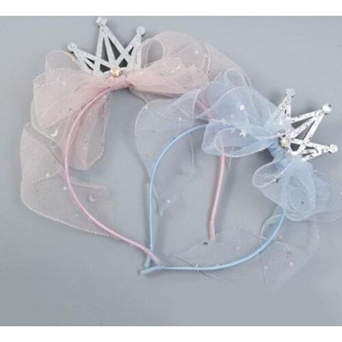Childrens Sequined Big Crown Headband With Veils Bow Hair Accessories Suitable For Girls Birthday Hats Princess Fashion Jewelry