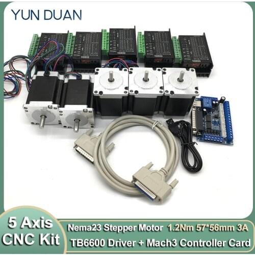 5PCS Nema23 Stepper Motor Driver With mach3 Breakout Board kit 57*56mm 3A 1.2Nm 172Oz-in 6.35mm Shaft 5 Axis 2ph 4 Wires CNC
