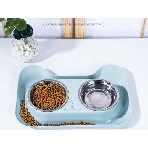 Double Pet Bowls Dog Food Water Feeder Stainless Steel Pet Drinking Dish Feeder Cat Puppy Feeding Supplies Small Dog Accessories