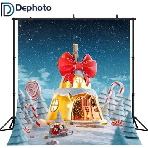 Dephoto Backdrop For Photo Studio Winter Snow Candy Cane Christmas Tree House Fairy Tale Photography Background Photocall