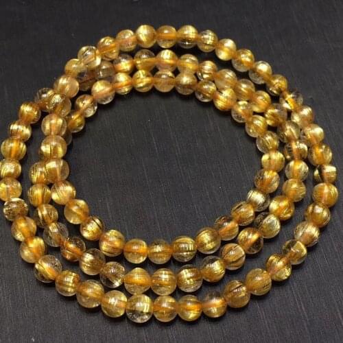 Certificate Natural Gold Rutilated Quartz Titanium Crystal Woman Bracelet 5mm Gemstone 3 Laps Round Beads Wealthy Stone AAAAA