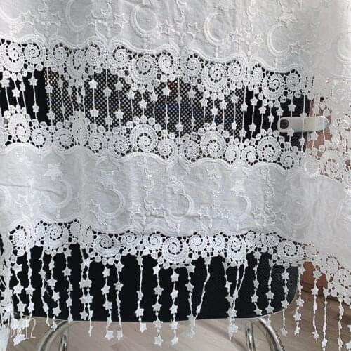 Exquisite Milk Silk+Cotton Cloth Full Hollow-out Embroidery Lace Tassel Fabric Handmade DIY Accessories Width 127cm 1yard