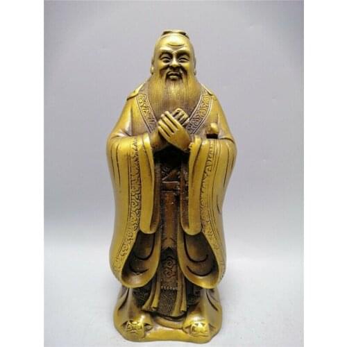 Chinese Antiques Collection Old Brass Ancient Celebrity Confucius Statue