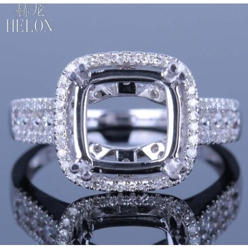 HELON 9X9MM Cushion Solid 14K White Gold 0.52ct Natural Diamond Semi Mount Engagement Wedding Ring Women Gorgeous Fine Jewelry