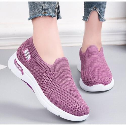 Women Shoes Knitting Sock Sneakers Women Spring Summer Slip On Flat Shoes Women Plus Size Loafers Flats Walking krasovki Famela