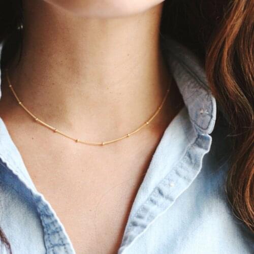 Domino Handmade Satellite Beaded Choker Necklace Layer Necklace Fine Choker Layered Choker Minimal Jewelry