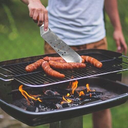 Stainless Steel Spatula for BBQ Grill Square End Spatulas with Wooden Handle