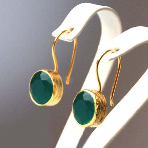 Trendy Round Dark Green Stone Drop Earrings for Women Fashion Jewelry Gold Color AAA Cubic Zircon Circle Wedding Earrings