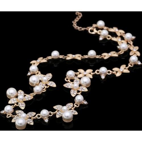 Fashion Simulated Pearl Jewelry Trendy Women Flower Necklaces & Pendants Chokers Statement Necklace Collares Collier Feminias