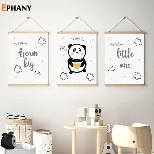 Baby Nursery Child Wall Art Poster Cute Panda Decorative Canvas Painting Print Children Quote Picture Nordic Kid Bedroom Decor