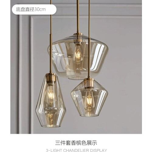 Nordic modern simple cafe bar, bed, bedroom, single head light luxury dining room lamp, three-head glass lamp, retro chandelier