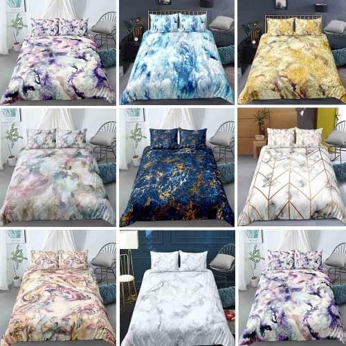 New Marble Texture Bedding Set Queen Gold White Blue Pink Duvet Cover Quicksand Bed Covers 2/3-Piece Luxury Bedspread Dropship
