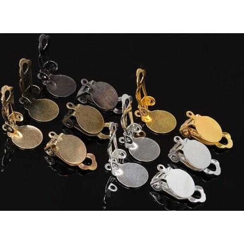50pcs High Quality Gold Silver Plated Iron Ear Clip Earrings Blank/Setting Base Fit 10mm Glass Cabochons Diy Components Findings