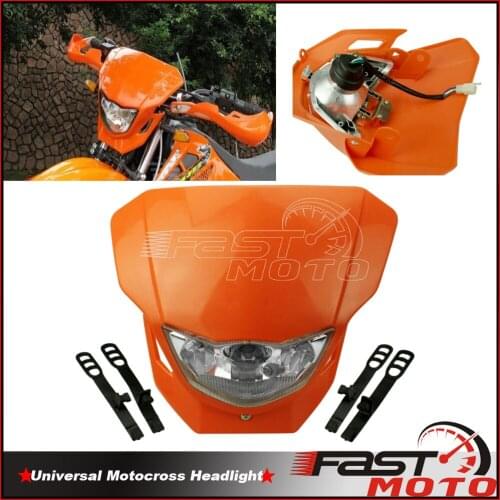 Supermoto Orange Headlight For Yamaha Honda KLX RMZ SX EXC XCF WR Universal Dual Sport Bike Head Light 12V Hi/Lo Beam Headlamp