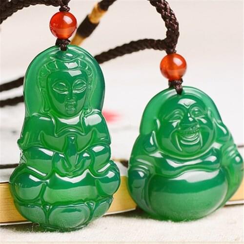 Genuine Natural Green Chalcedony Buddha Jade Pendant Women Men Real Chinese Jades Stone Guanyin Pendants Accessories Jewellery