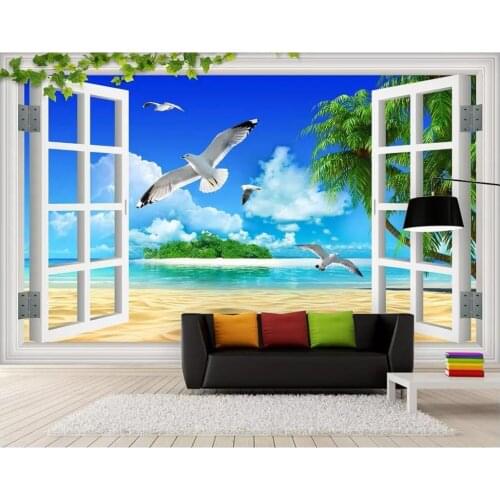 Custom photo wallpaper 3d murals wallpaper for walls 3 d Blue sky, white clouds, sea beach, simple seascape, background wall