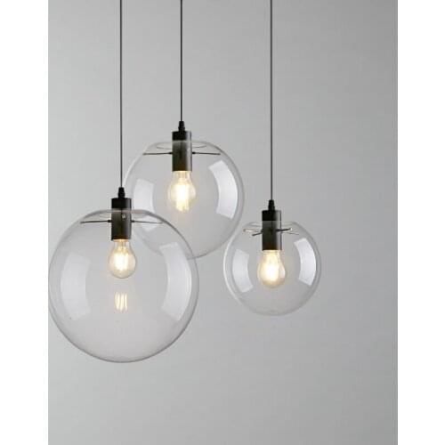 Wonderland Modern Black Clear Glass Ball Pendant Handing Lamp Light Luster LED Glass Ball Bar Kitchen MJ911