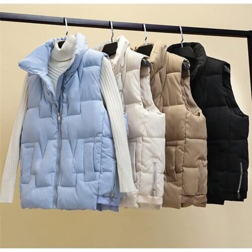 Student Vest Jacket 2021 New Winter Jacket Korean Solid Sleeveless Waistcoat Plus Size 3XL Womens Down Cotton Vest Coat Tops