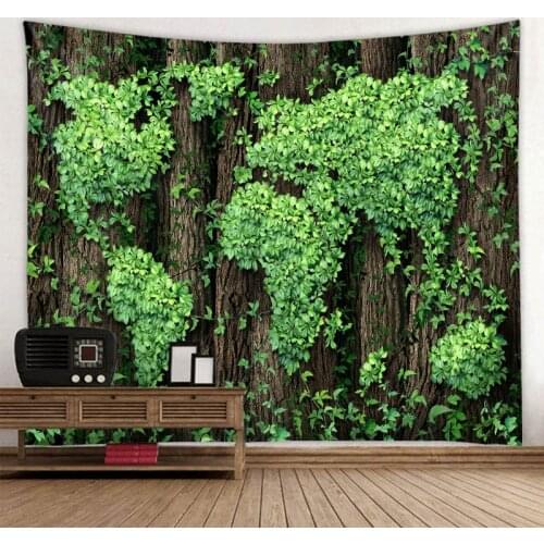Green plant wood plank stone wall art printing large tapestry wall hanging home fabric hanging painting background decoration
