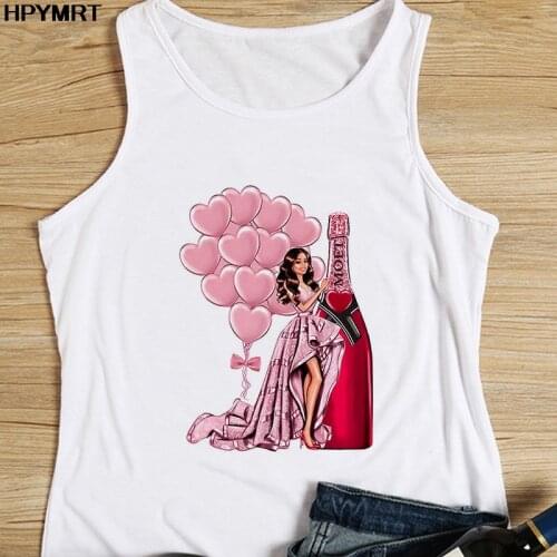 New Summer Camisole Sexy Vest Tank Tops Fashion Beauty champagne Print Women Sleeveless Female T-Shirt White Harajuku Loose Top