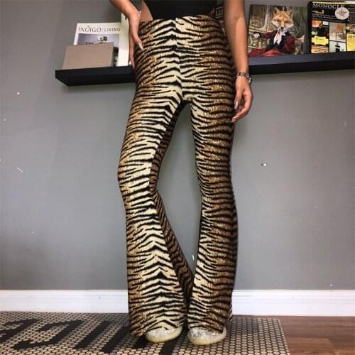 2021 Autumn Women Leopard Horn Sports Pants Fashion Streetwear High Waist Sexy Pants Trousers for Womens New Clothes 16781