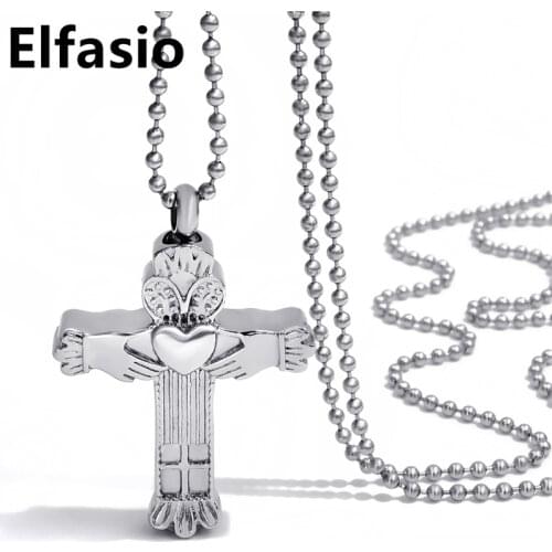 Womens Cross Irish Heart Keepsake Memorial Urn Stainless Steel Pendant Necklace Jewelry UP009